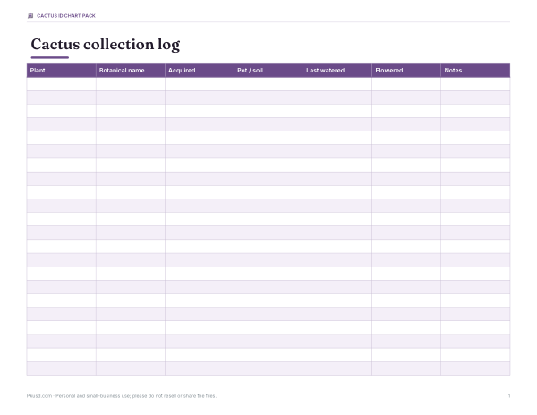 Preview of Printable Cactus Collection Log